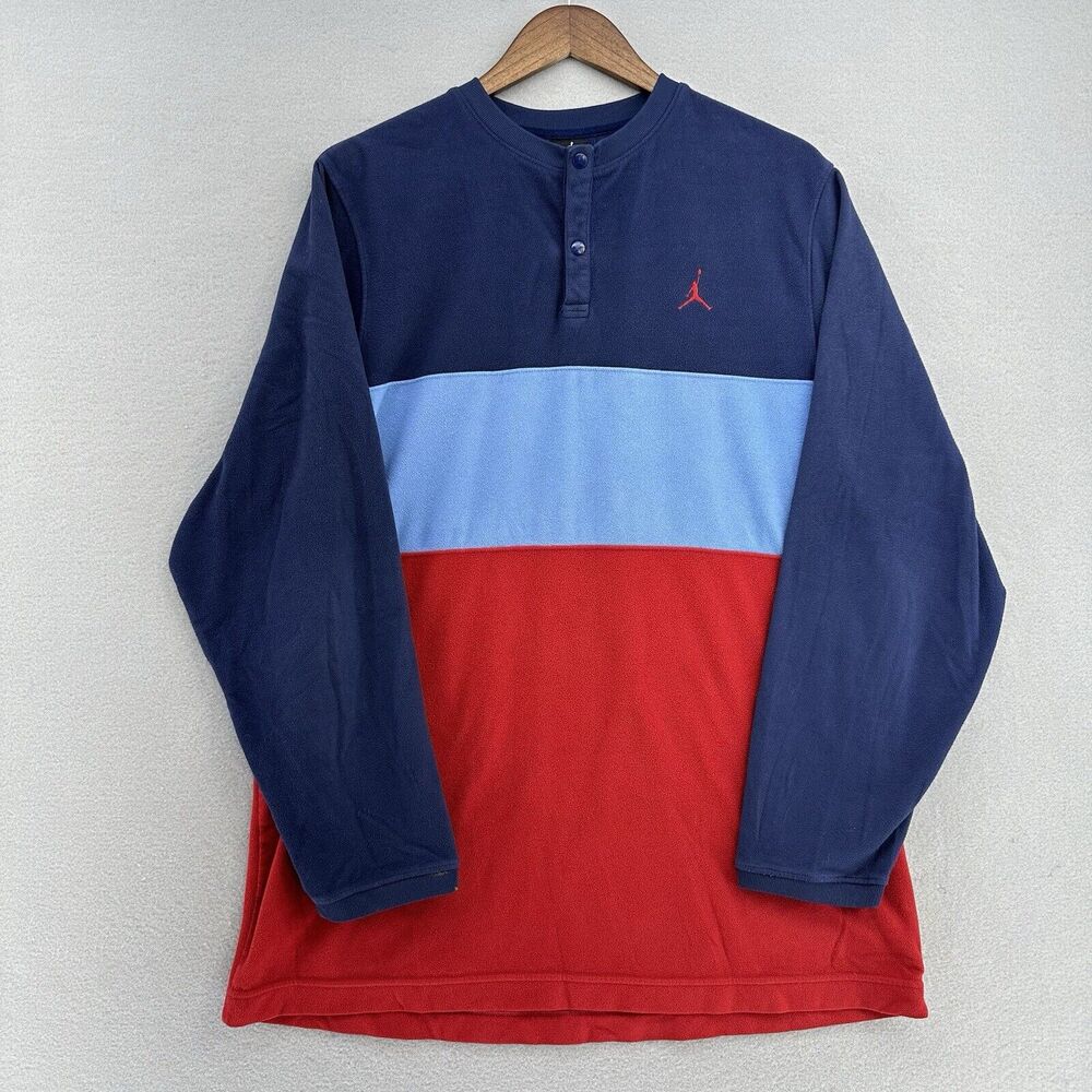 Y2K M Jordan Jumpman Long Sleeve Color Block Shirt Men’s XL RARE Blue Red Fleece